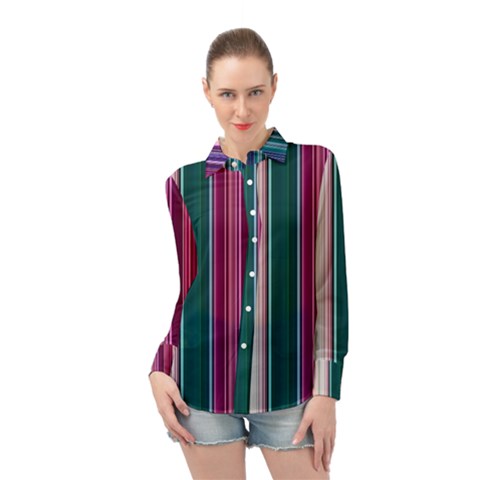 Vertical Line Color Lines Texture Long Sleeve Chiffon Shirt by Bangk1t