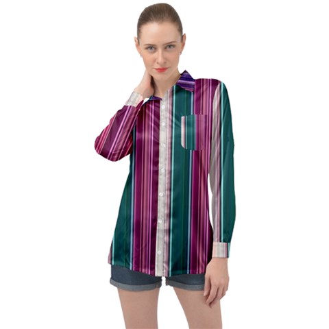 Vertical Line Color Lines Texture Long Sleeve Satin Shirt by Bangk1t