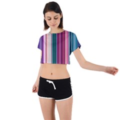 Vertical Line Color Lines Texture Tie Back Short Sleeve Crop Tee by Bangk1t