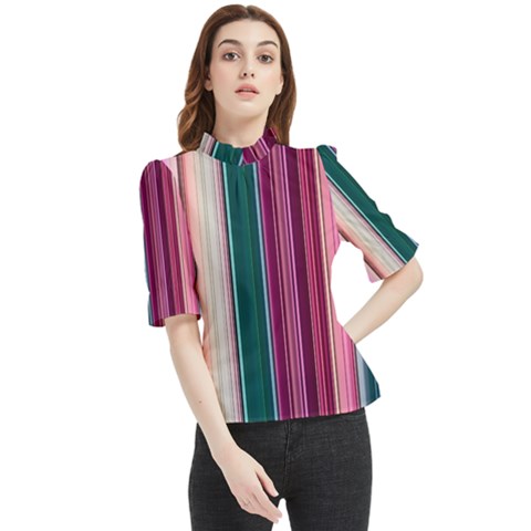 Vertical Line Color Lines Texture Frill Neck Blouse by Bangk1t