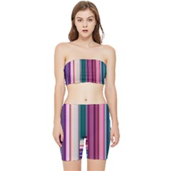 Vertical Line Color Lines Texture Stretch Shorts And Tube Top Set by Bangk1t