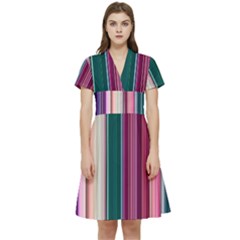 Vertical Line Color Lines Texture Short Sleeve Waist Detail Dress by Bangk1t