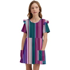 Vertical Line Color Lines Texture Kids  Frilly Sleeves Pocket Dress by Bangk1t