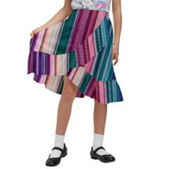 Vertical Line Color Lines Texture Kids  Ruffle Flared Wrap Midi Skirt by Bangk1t