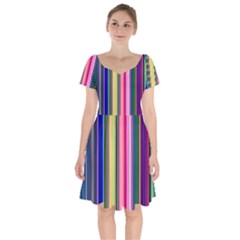 Pastel Colors Striped Pattern Short Sleeve Bardot Dress by Bangk1t