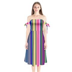 Pastel Colors Striped Pattern Shoulder Tie Bardot Midi Dress by Bangk1t