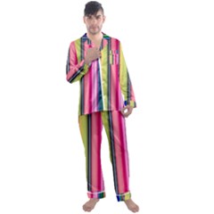 Pastel Colors Striped Pattern Men s Long Sleeve Satin Pajamas Set