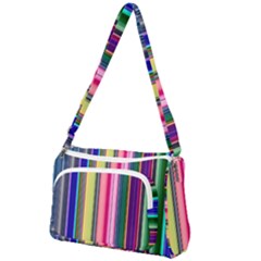 Pastel Colors Striped Pattern Front Pocket Crossbody Bag by Bangk1t