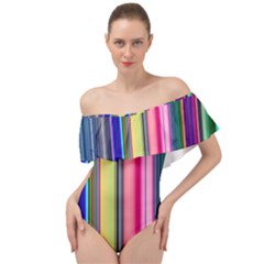 Pastel Colors Striped Pattern Off Shoulder Velour Bodysuit  by Bangk1t