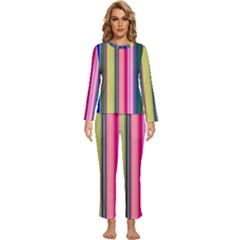 Pastel Colors Striped Pattern Womens  Long Sleeve Lightweight Pajamas Set