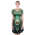 Bull Star Sign Short Sleeve V-neck Flare Dress View1