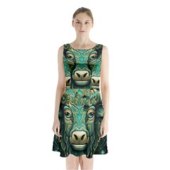 Bull Star Sign Sleeveless Waist Tie Chiffon Dress by Bangk1t