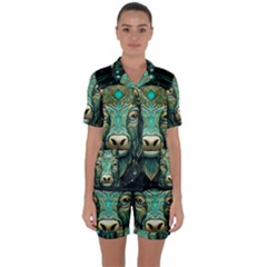 Bull Star Sign Satin Short Sleeve Pajamas Set by Bangk1t