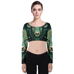 Bull Star Sign Velvet Long Sleeve Crop Top by Bangk1t