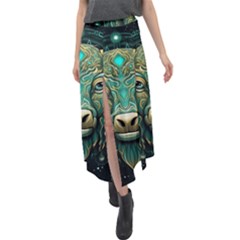 Bull Star Sign Velour Split Maxi Skirt by Bangk1t