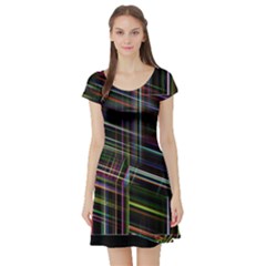 False Prismatic Black Background Short Sleeve Skater Dress by Bangk1t