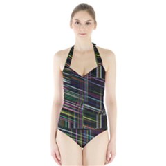 False Prismatic Black Background Halter Swimsuit by Bangk1t