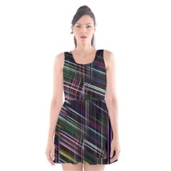 False Prismatic Black Background Scoop Neck Skater Dress by Bangk1t