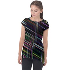 False Prismatic Black Background Cap Sleeve High Low Top by Bangk1t