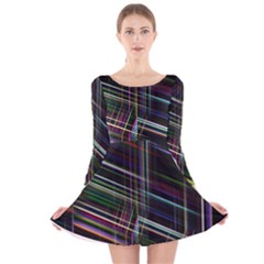 False Prismatic Black Background Long Sleeve Velvet Skater Dress by Bangk1t