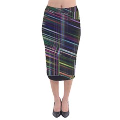 False Prismatic Black Background Velvet Midi Pencil Skirt by Bangk1t