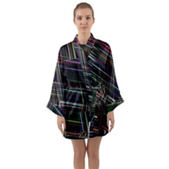 False Prismatic Black Background Long Sleeve Satin Kimono by Bangk1t