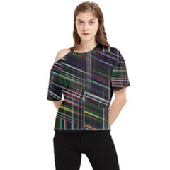 False Prismatic Black Background One Shoulder Cut Out Tee by Bangk1t