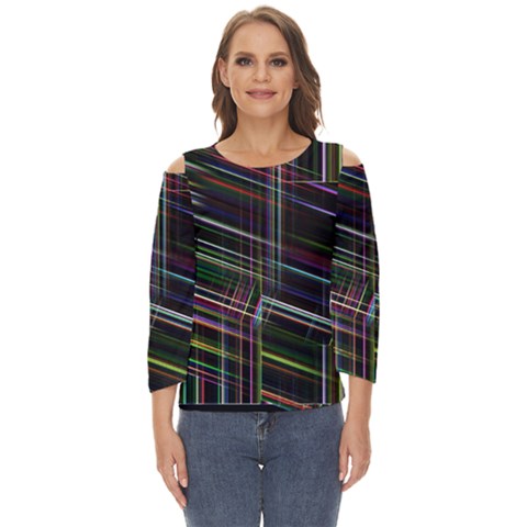 False Prismatic Black Background Cut Out Wide Sleeve Top by Bangk1t