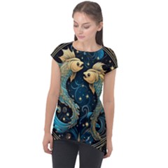 Fish Star Sign Cap Sleeve High Low Top by Bangk1t