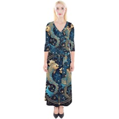 Fish Star Sign Quarter Sleeve Wrap Maxi Dress by Bangk1t