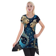 Fish Star Sign Short Sleeve Side Drop Tunic by Bangk1t