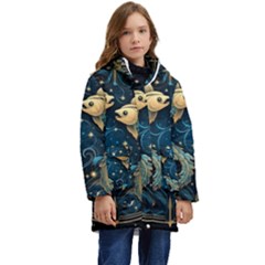 Fish Star Sign Kids  Hooded Longline Puffer Jacket by Bangk1t