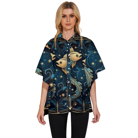 Fish Star Sign Women s Batwing Button Up Shirt by Bangk1t