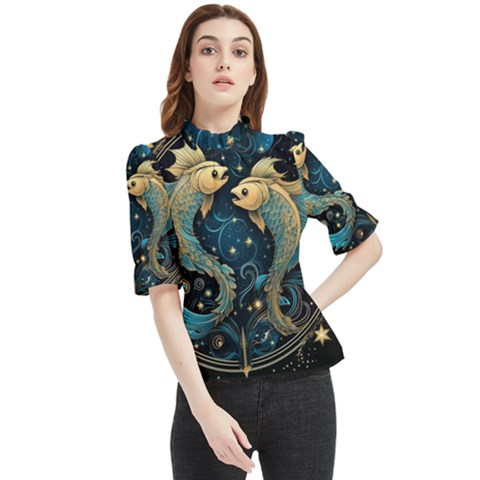 Fish Star Sign Frill Neck Blouse by Bangk1t