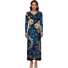 Fish Star Sign Long Sleeve Longline Maxi Dress by Bangk1t