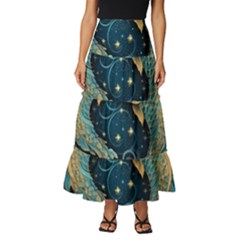 Fish Star Sign Tiered Ruffle Maxi Skirt by Bangk1t