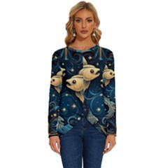 Fish Star Sign Long Sleeve Crew Neck Pullover Top by Bangk1t