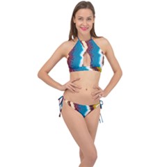 Line Vertical Lines Color Lines Cross Front Halter Bikini Set by Bangk1t