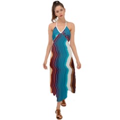 Line Vertical Lines Color Lines Halter Tie Back Dress  by Bangk1t