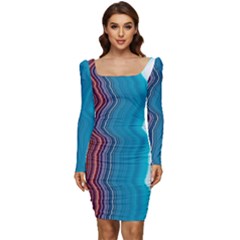 Line Vertical Lines Color Lines Women Long Sleeve Ruched Stretch Jersey Dress by Bangk1t