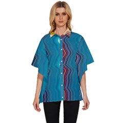 Line Vertical Lines Color Lines Women s Batwing Button Up Shirt