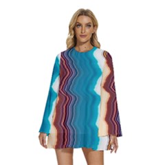 Line Vertical Lines Color Lines Round Neck Long Sleeve Bohemian Style Chiffon Mini Dress by Bangk1t