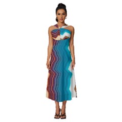 Line Vertical Lines Color Lines Sleeveless Cross Front Cocktail Midi Chiffon Dress by Bangk1t