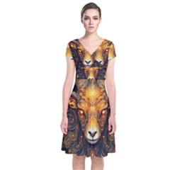 Aries Star Sign Short Sleeve Front Wrap Dress by Bangk1t