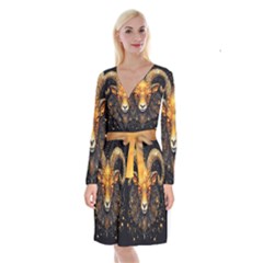 Aries Star Sign Long Sleeve Velvet Front Wrap Dress by Bangk1t