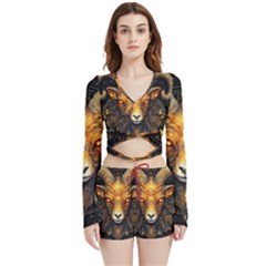 Aries Star Sign Velvet Wrap Crop Top And Shorts Set by Bangk1t