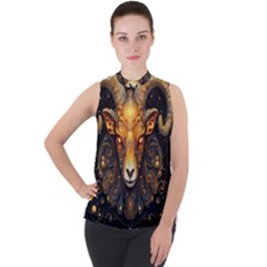 Aries Star Sign Mock Neck Chiffon Sleeveless Top by Bangk1t