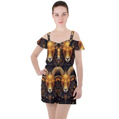 Aries Star Sign Ruffle Cut Out Chiffon Playsuit by Bangk1t