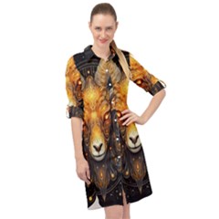 Aries Star Sign Long Sleeve Mini Shirt Dress by Bangk1t