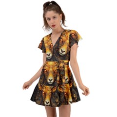 Aries Star Sign Flutter Sleeve Wrap Dress by Bangk1t